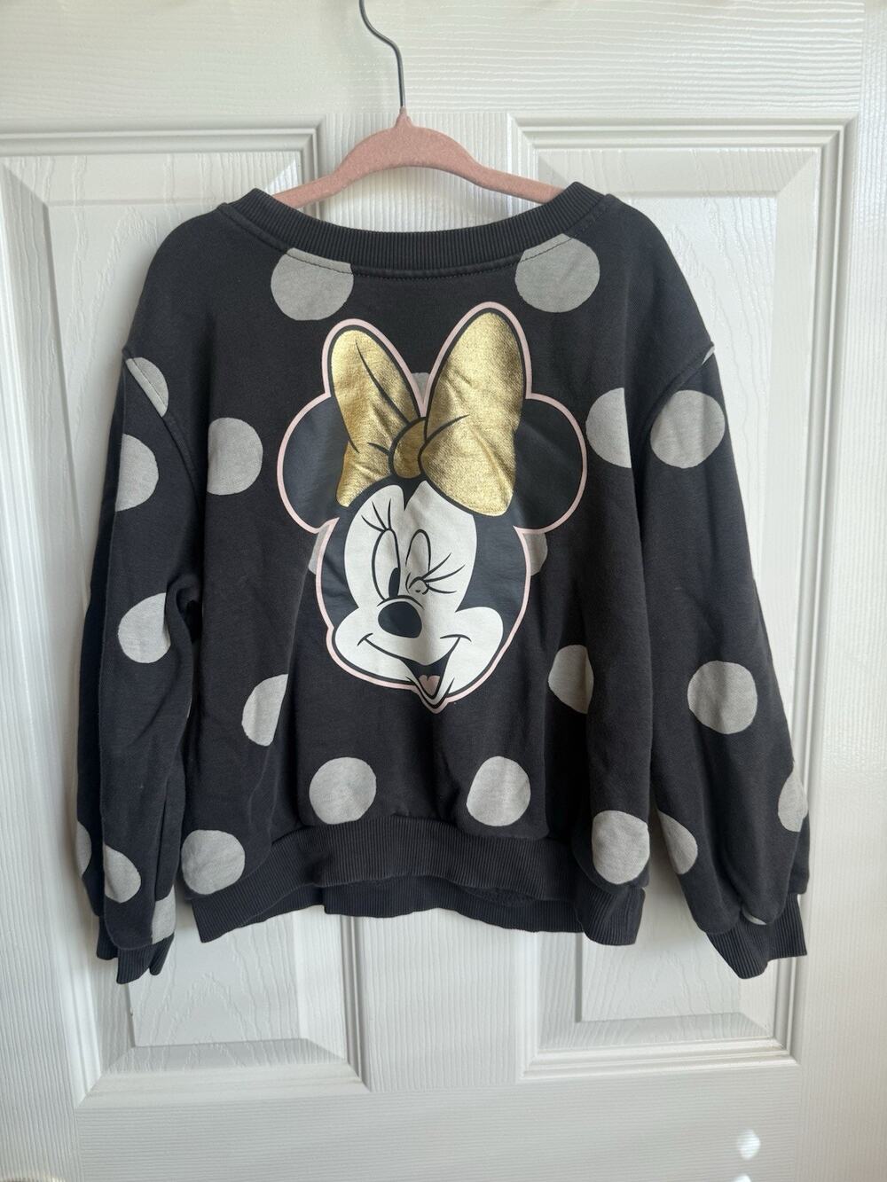 H&M Disney Minnie Mouse Polka Dot Graphic Print Crewneck Fleece Pullover S